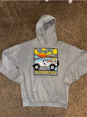 Pismo Beach 'Living Salty' Graphic Hoodie - Gray with Yellow & Blue size Medium